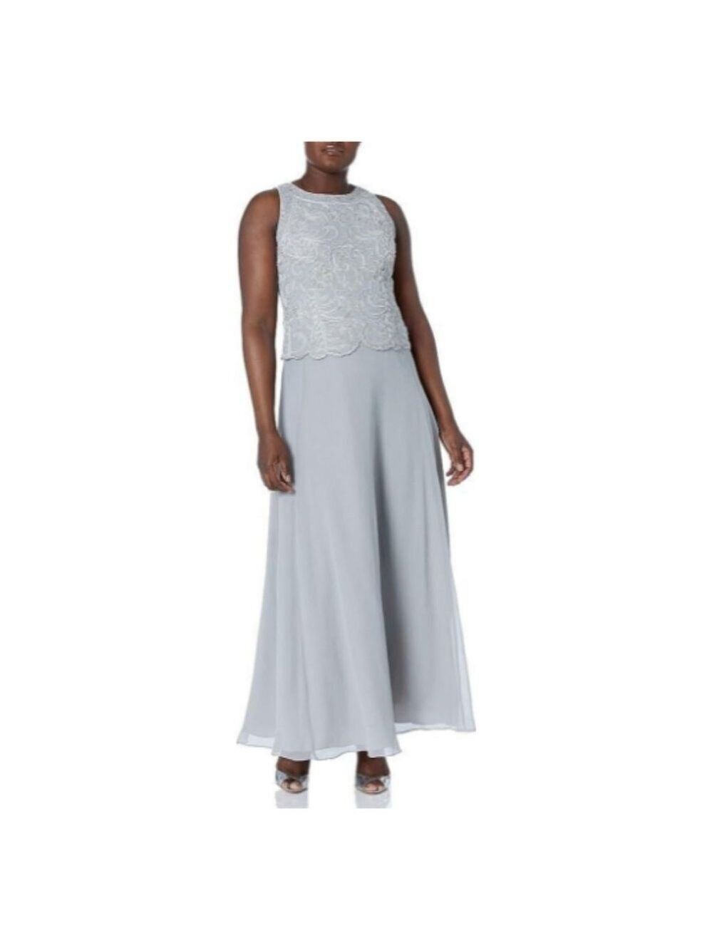 *J Kara Women's Sleeveless Scallop Long Beaded Dress W/Scarf 14 NWT